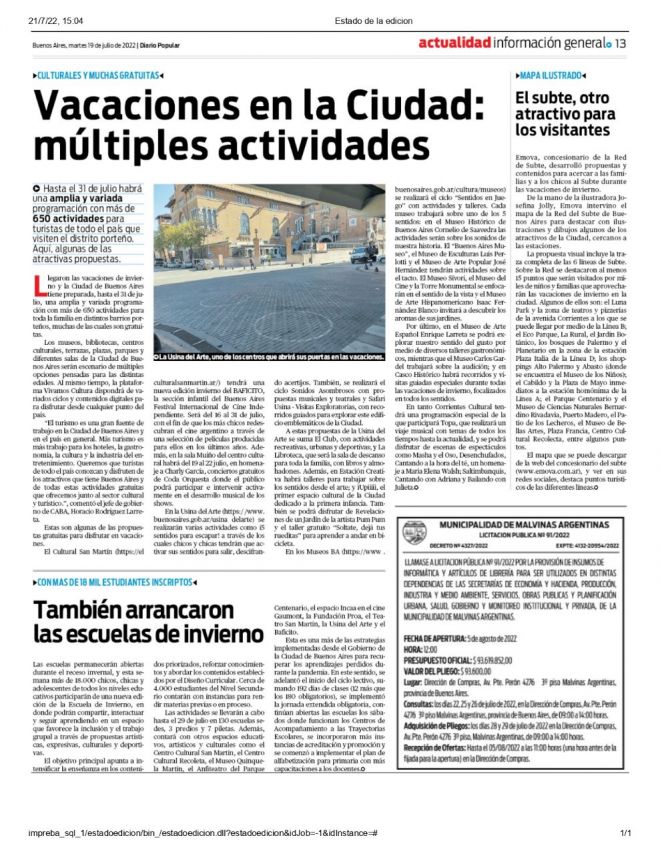 Diario Popular - nota subte vacaciones