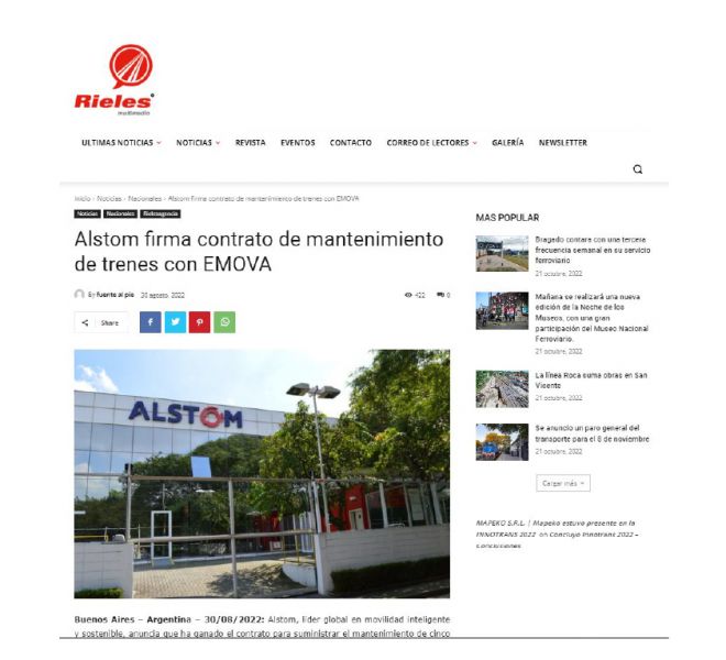 Nota de Rieles sobre la firma de contrato entre Alstom y Emova