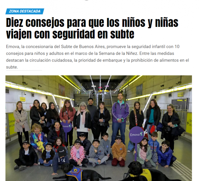 Nota de El Argentino sobre consejos para niños al viajar en subte