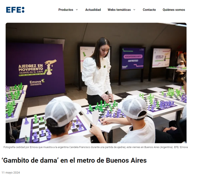 Nota de Agencia EFE sobre el torneo de ajedrez en el Subte