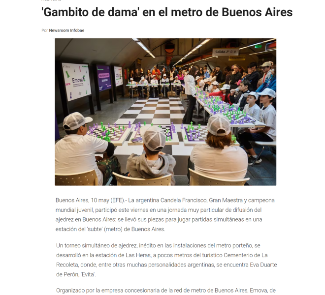 Nota de Infobae sobre el torneo de Ajedrez en el Subte