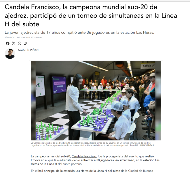 Nota de Noticias Argentinas sobre el torneo de Ajedrez en el Subte