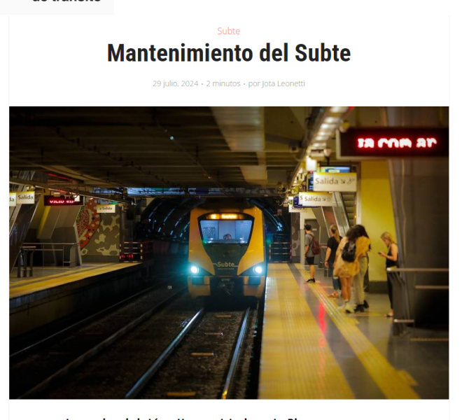 Nota de Control de tránsito sobre Mantenimiento del Subte