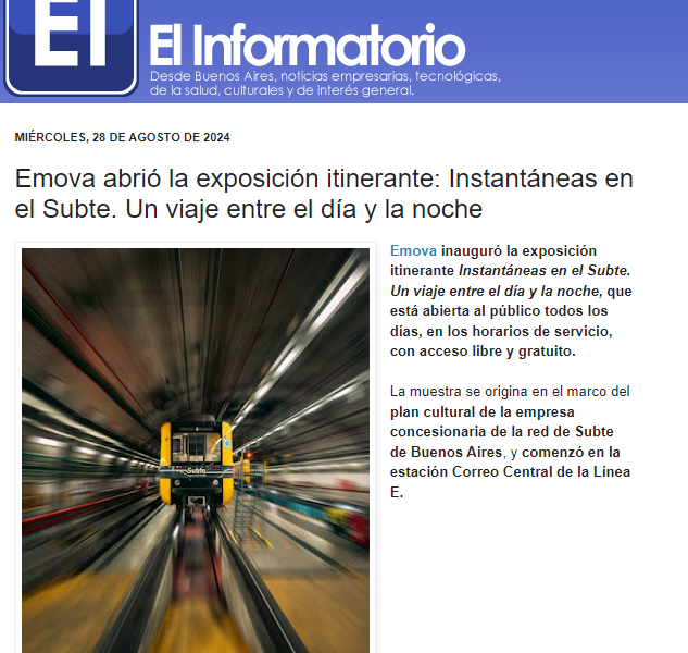 Nota de El Informatorio sobre la muestra fotográfica en el Subte