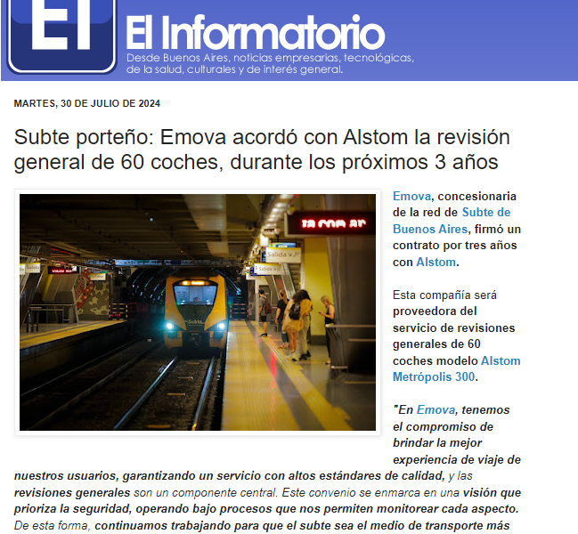 Nota de El Informatorio sobre la revisión de los coches Alstom