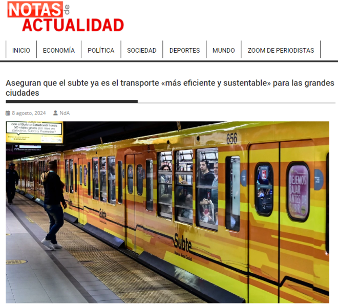 Nota de Notas de Actualidad sobre la sustentabilidad del subte como medio de transporte