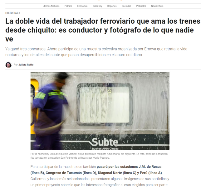 Nota de Infobae sobre la muestra fotográfica en el Subte