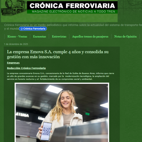 Nota de Crónica Ferroviaria sobre los 4 años de Emova