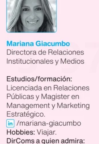 Participación Mariana Giacumbo en el especial Quién es Quién Dircoms de revista Apertura